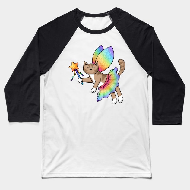 Fairy Cat Baseball T-Shirt by Doodlecats 